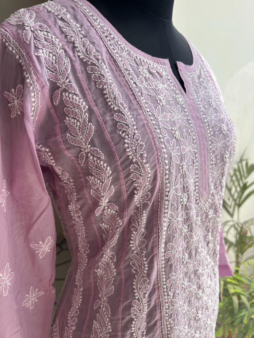 Lilac A line Full Embroidered Kurta