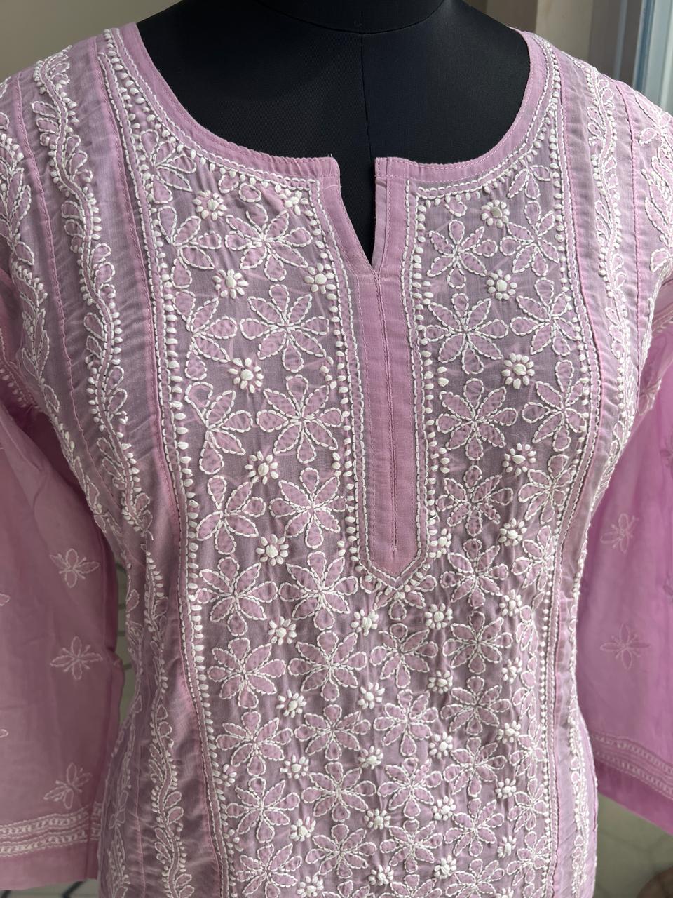 Lilac A line Full Embroidered Kurta