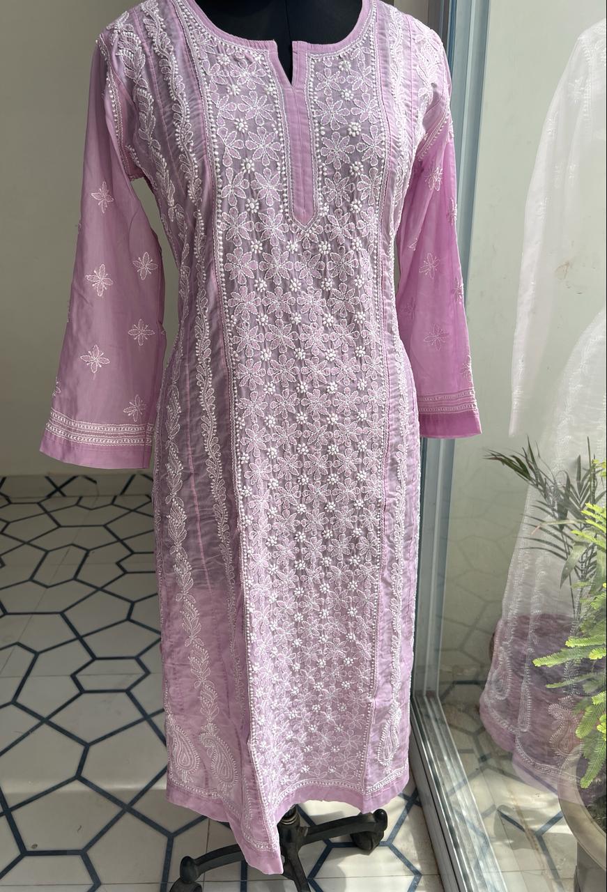 Lilac A line Full Embroidered Kurta