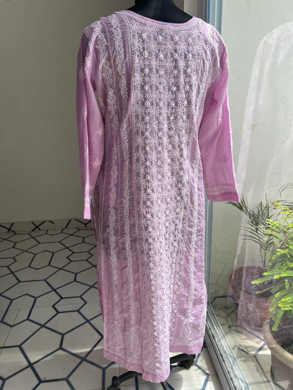 Lilac A line Full Embroidered Kurta