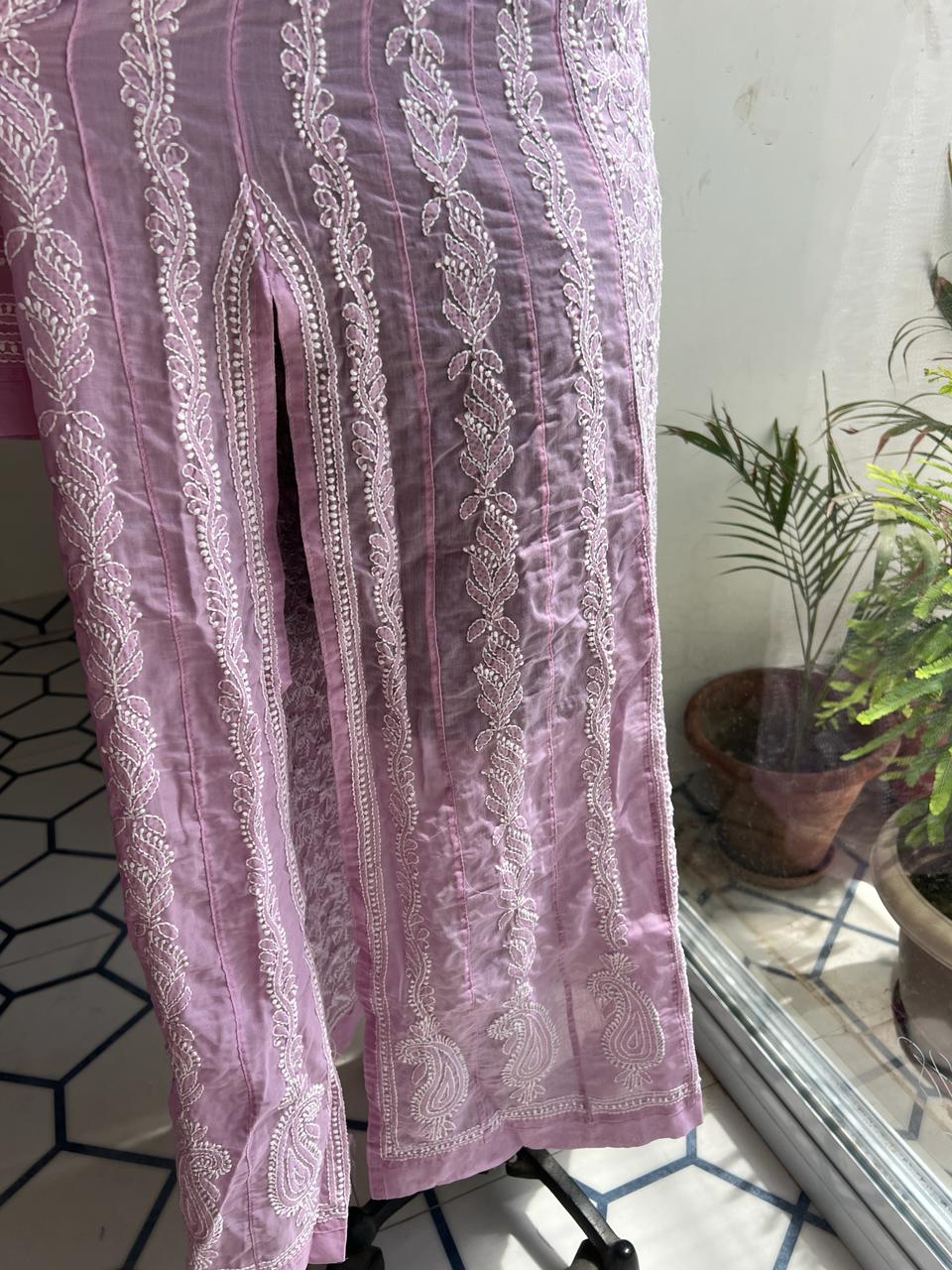 Lilac A line Full Embroidered Kurta