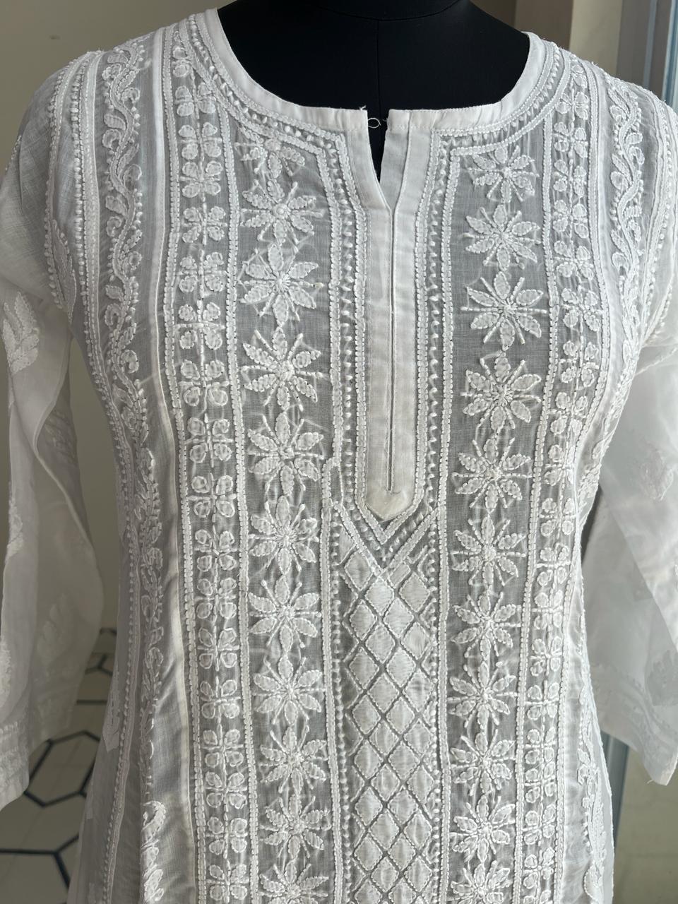 White All over embroidered Long Anarkali