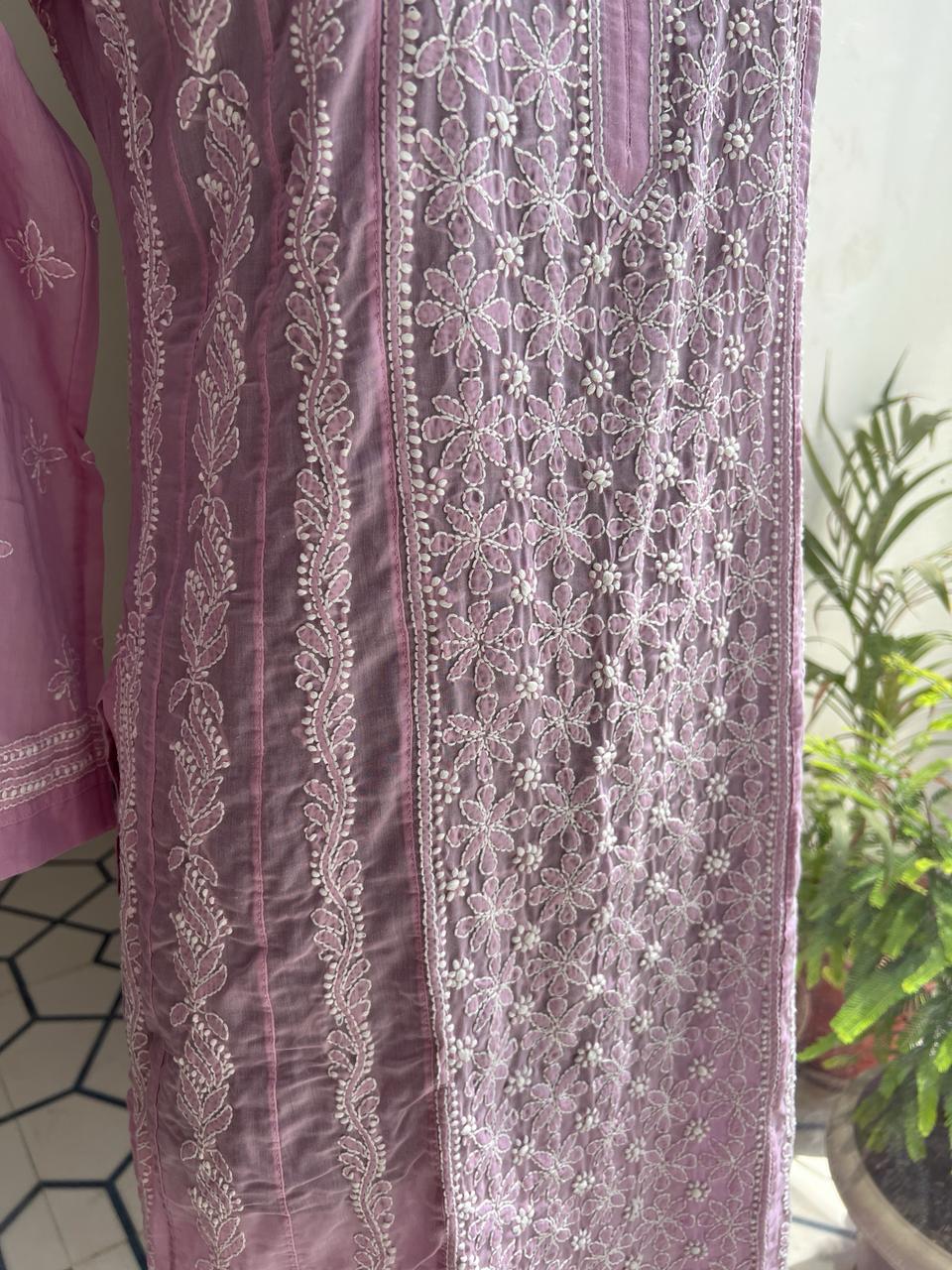 Lilac A line Full Embroidered Kurta