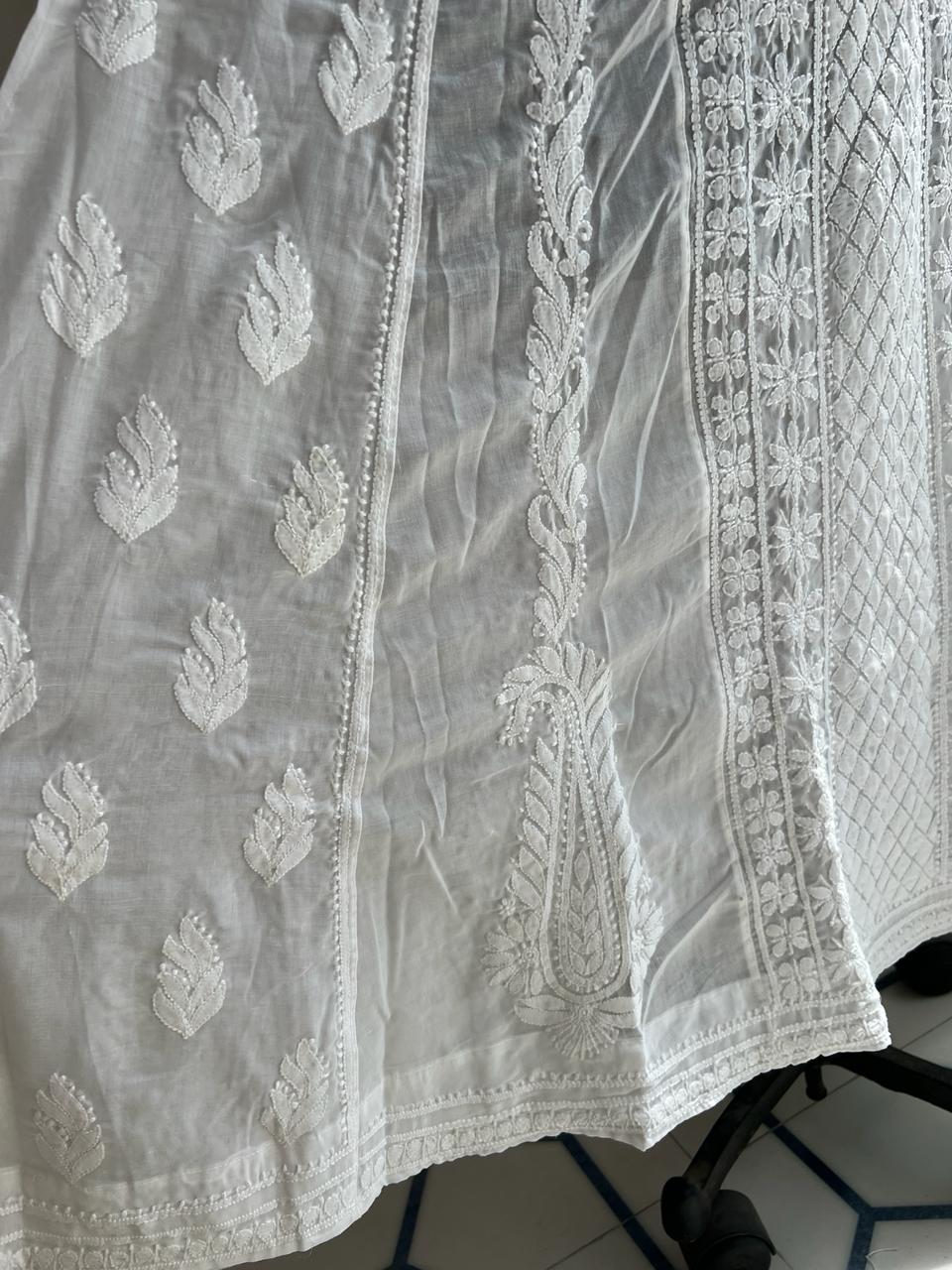 White All over embroidered Long Anarkali