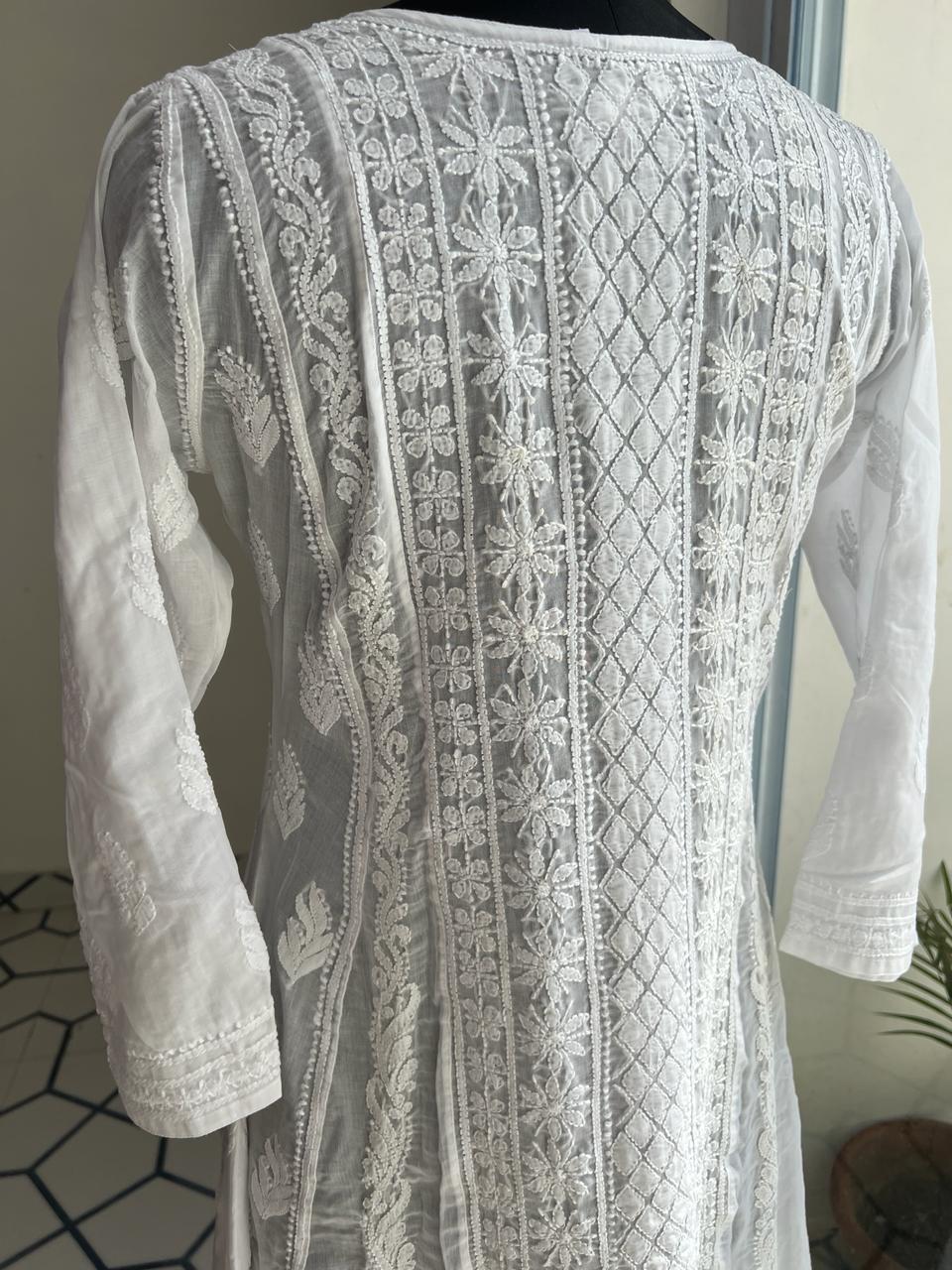 White All over embroidered Long Anarkali