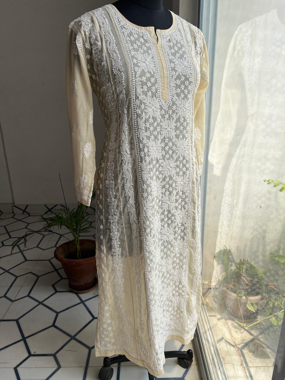 Beige Cotton A line anarkali