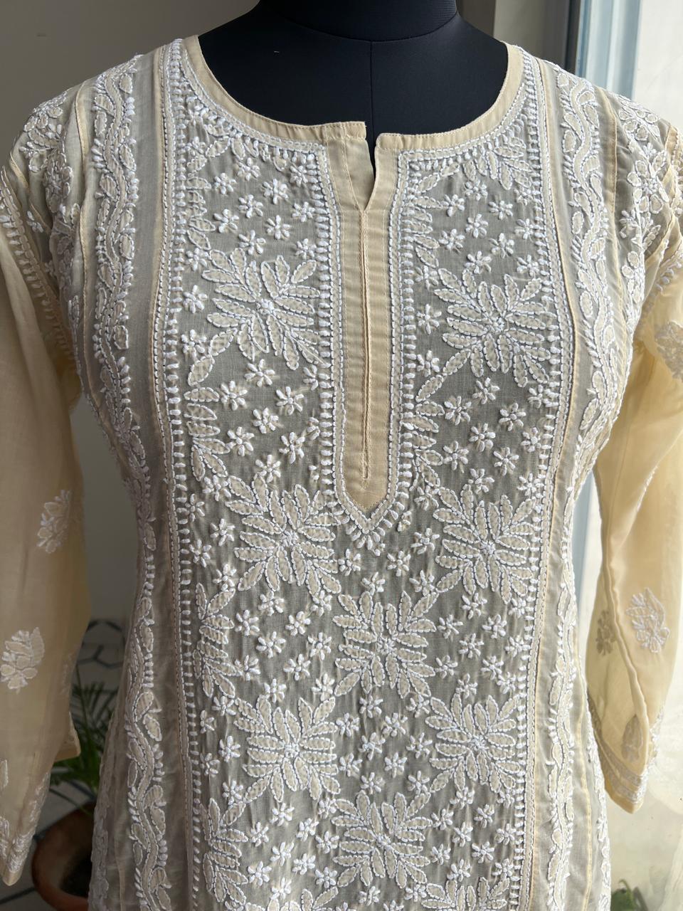 Beige Cotton A line anarkali