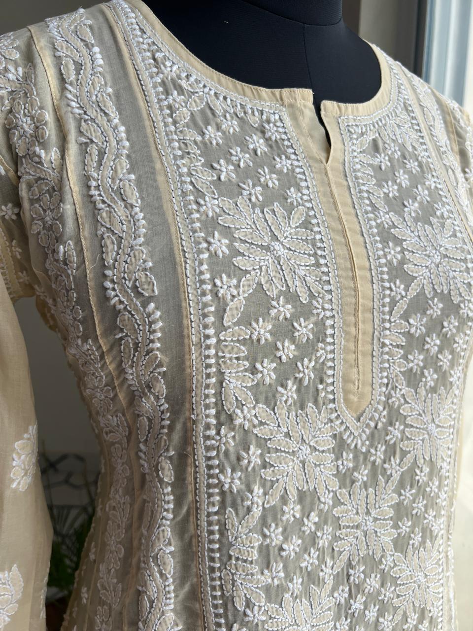 Beige Cotton A line anarkali