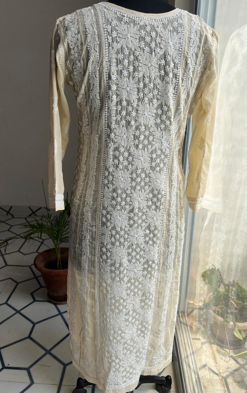 Beige Cotton A line anarkali