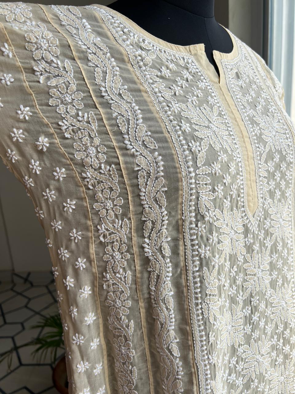 Beige Cotton A line anarkali