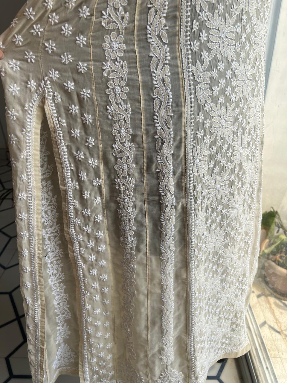 Beige Cotton A line anarkali