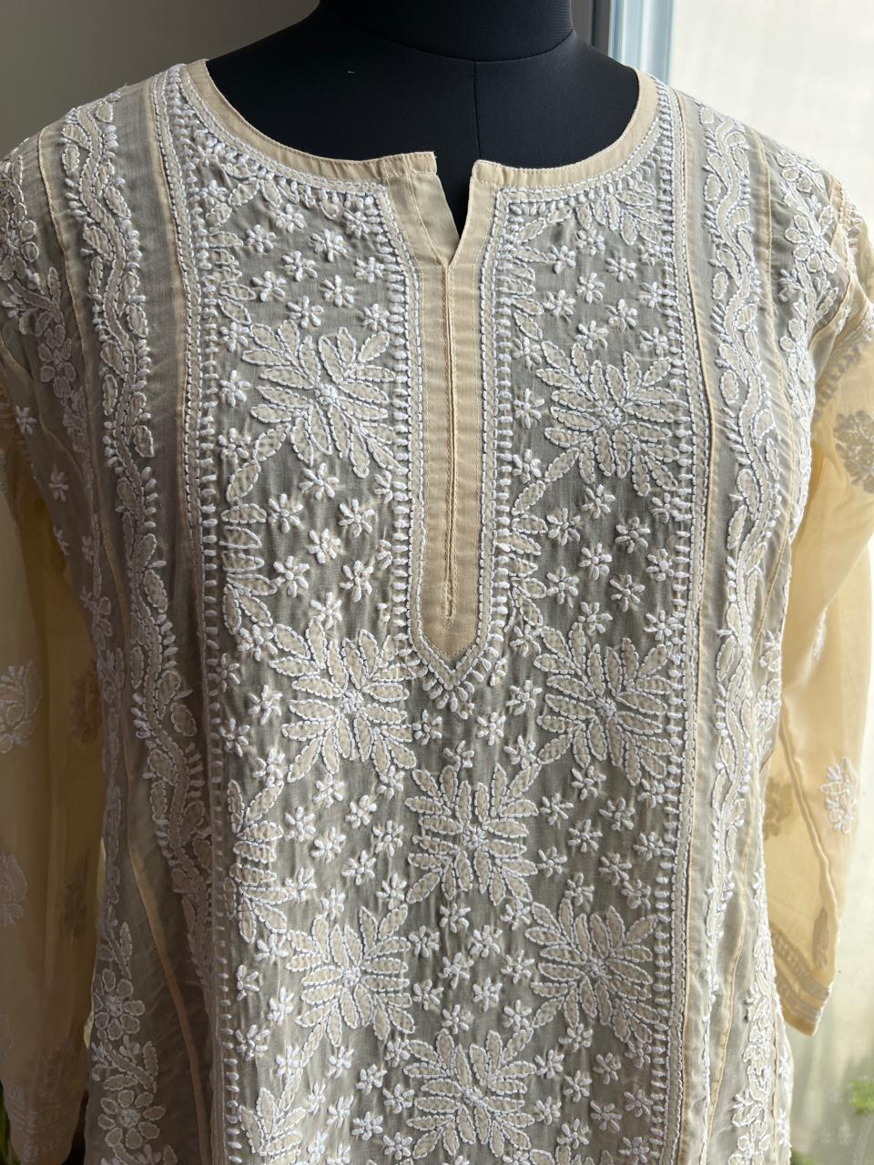 Beige Cotton A line anarkali