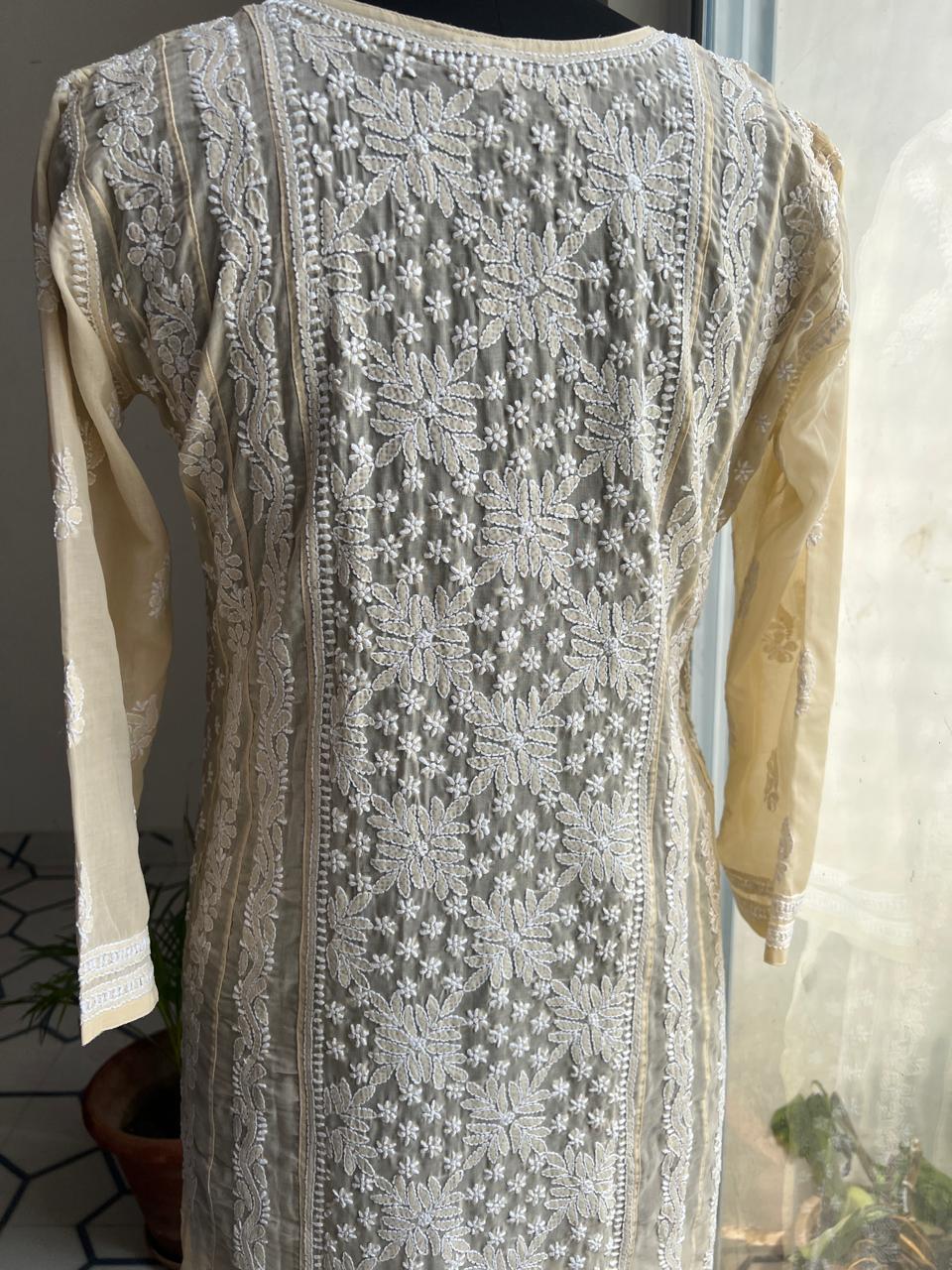 Beige Cotton A line anarkali