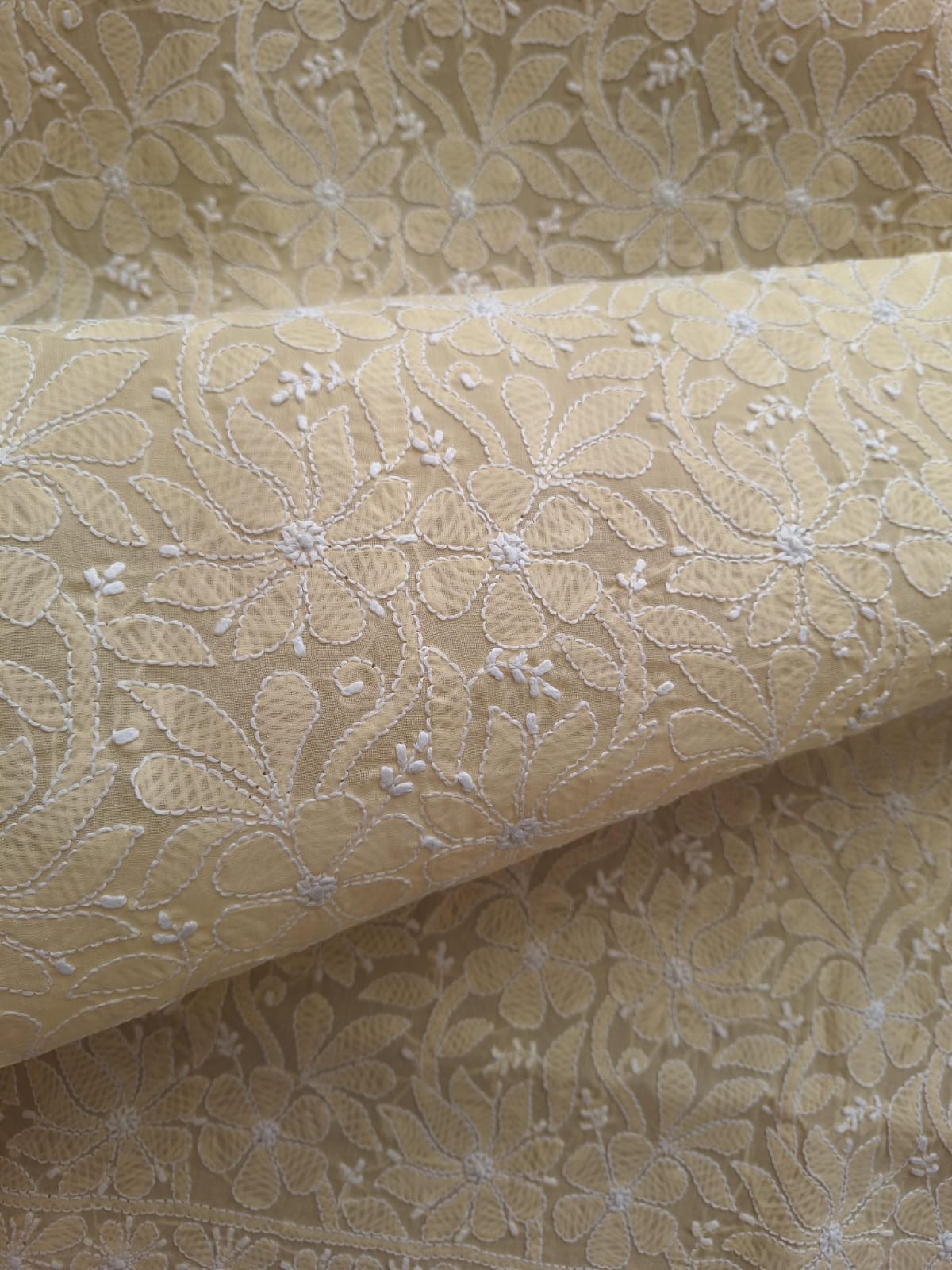 Beige Kurta Fabric with Jaalwork