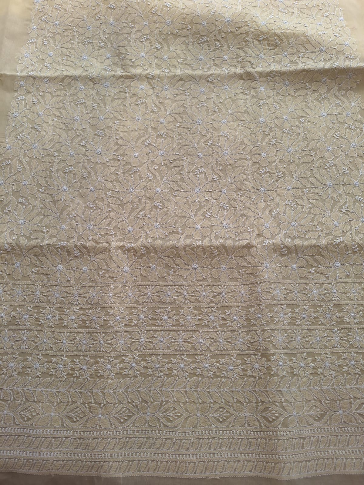 Beige Kurta Fabric with Jaalwork