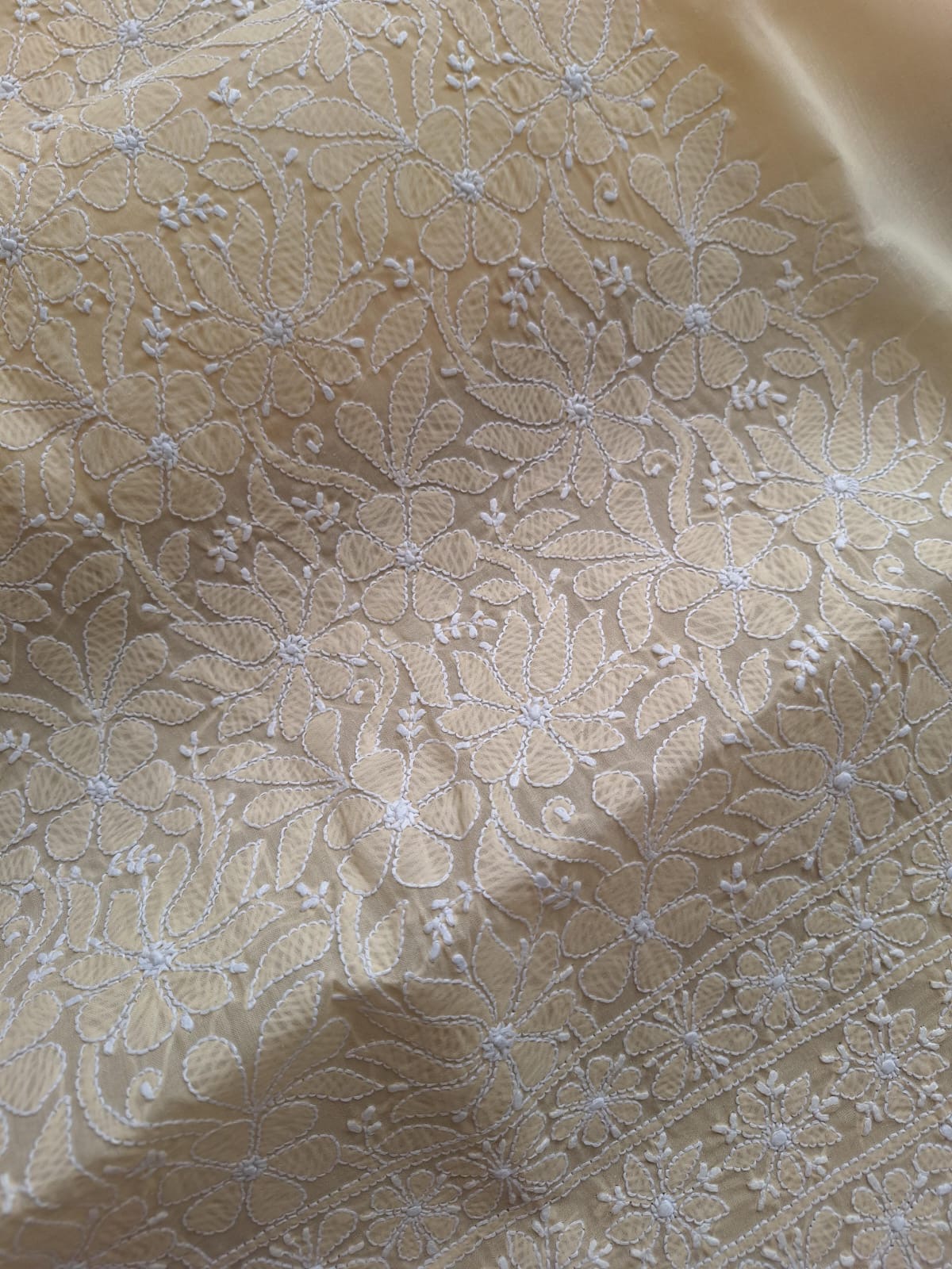 Beige Kurta Fabric with Jaalwork