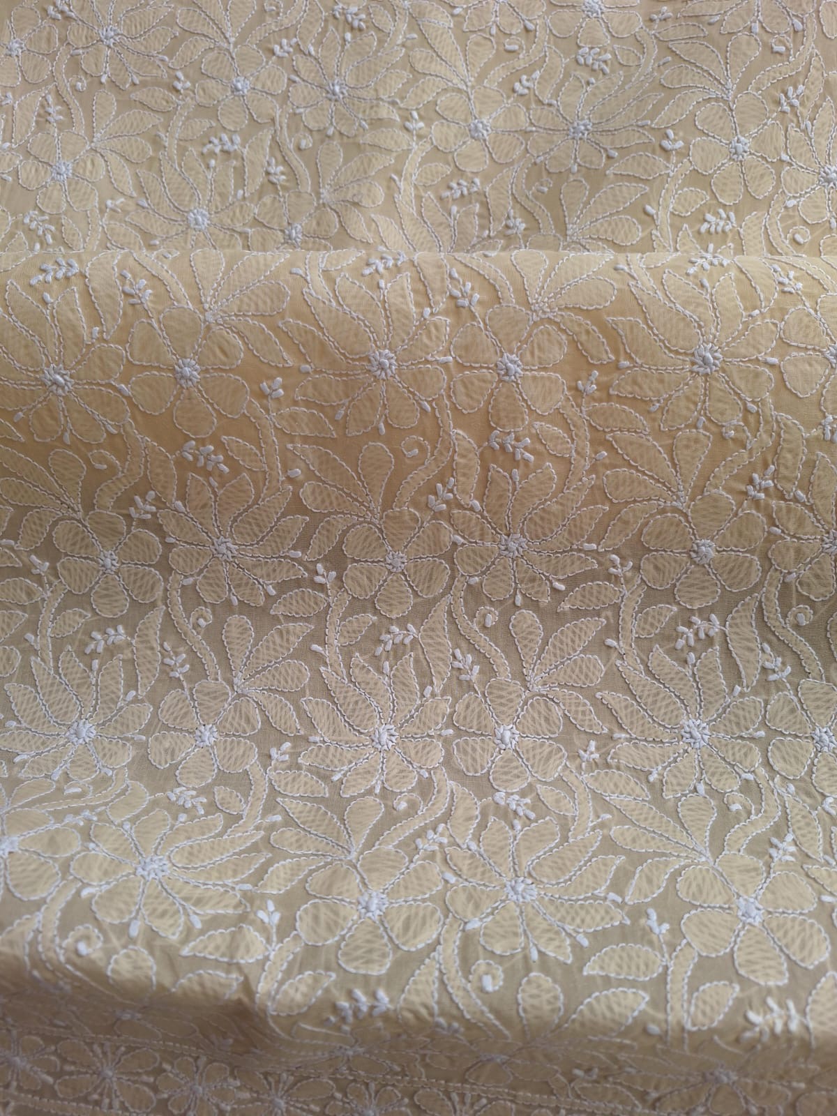 Beige Kurta Fabric with Jaalwork