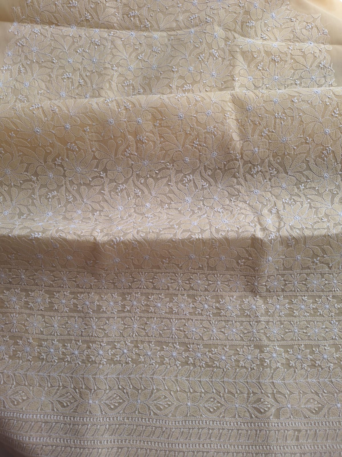 Beige Kurta Fabric with Jaalwork