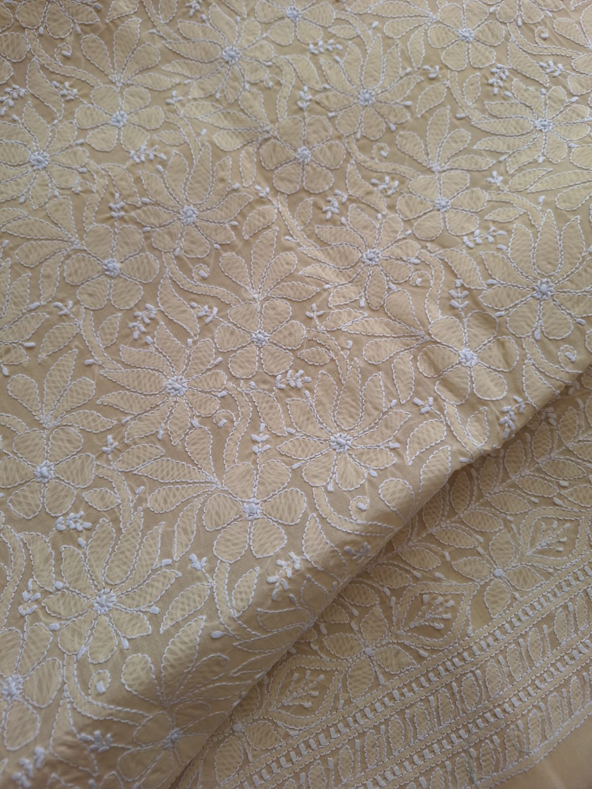 Beige Kurta Fabric with Jaalwork