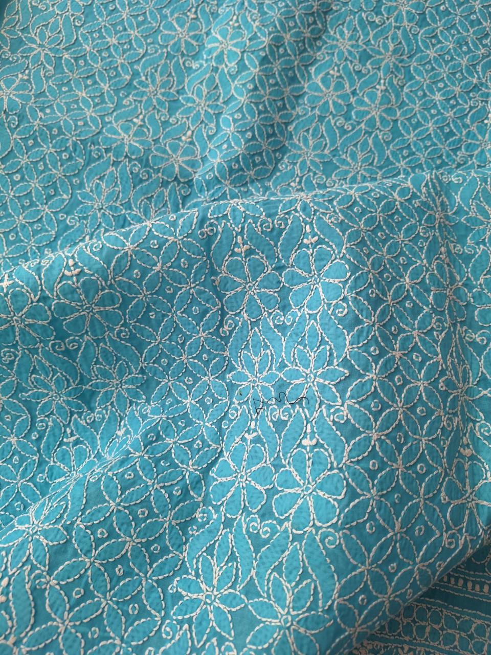 Firozi Blue Cotton Unstitched full set with Intricate work