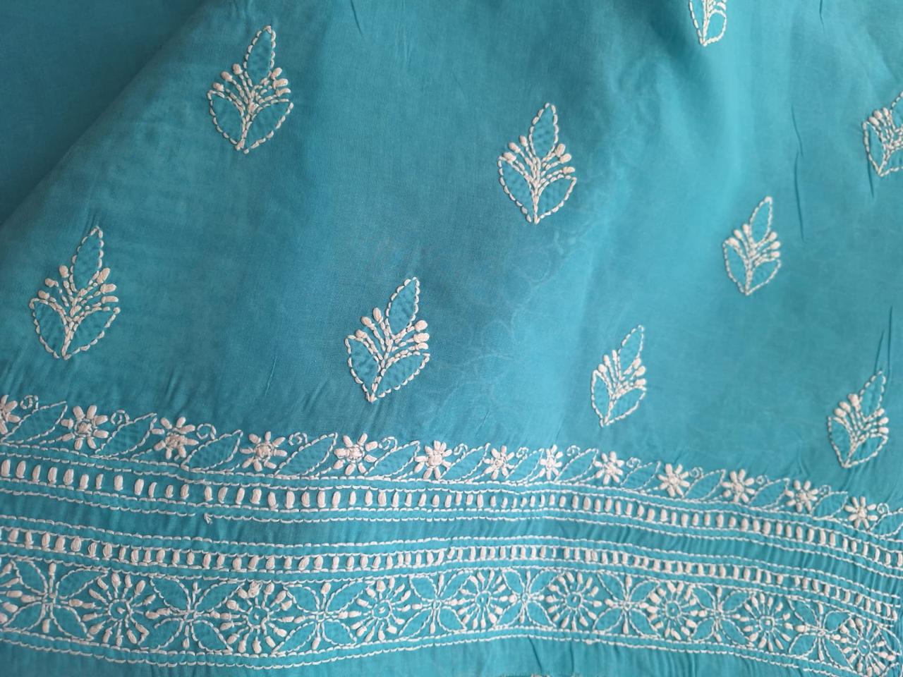 Firozi Blue Cotton Unstitched full set with Intricate work