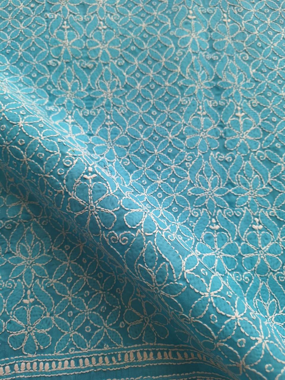 Firozi Blue Cotton Unstitched full set with Intricate work