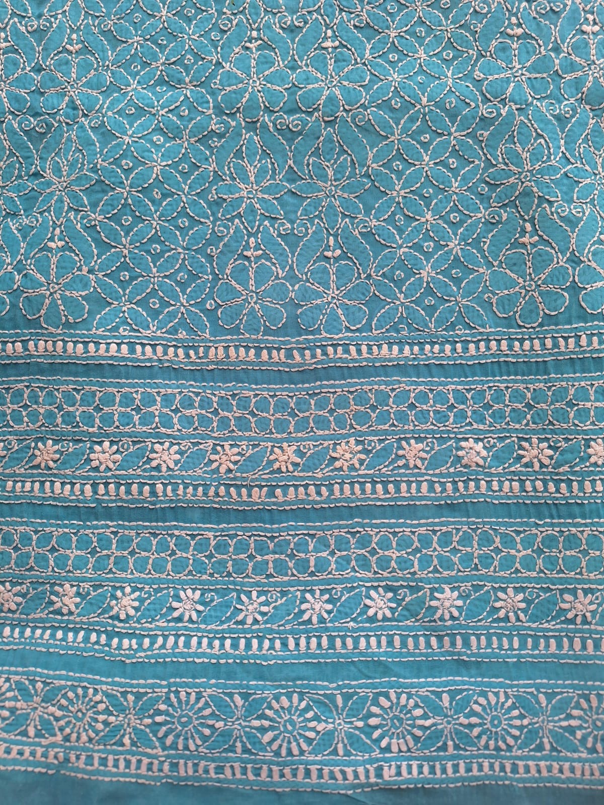 Firozi Blue Cotton Unstitched full set with Intricate work