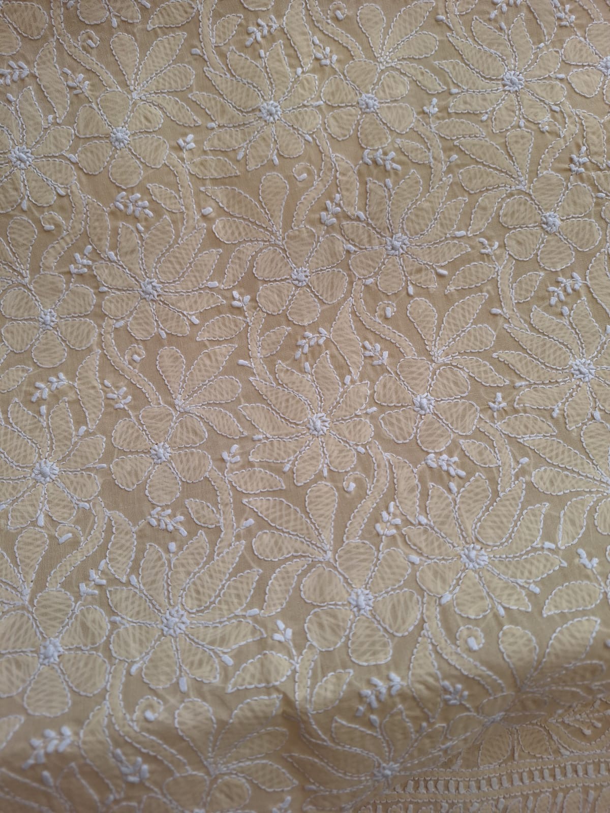 Beige Kurta Fabric with Jaalwork