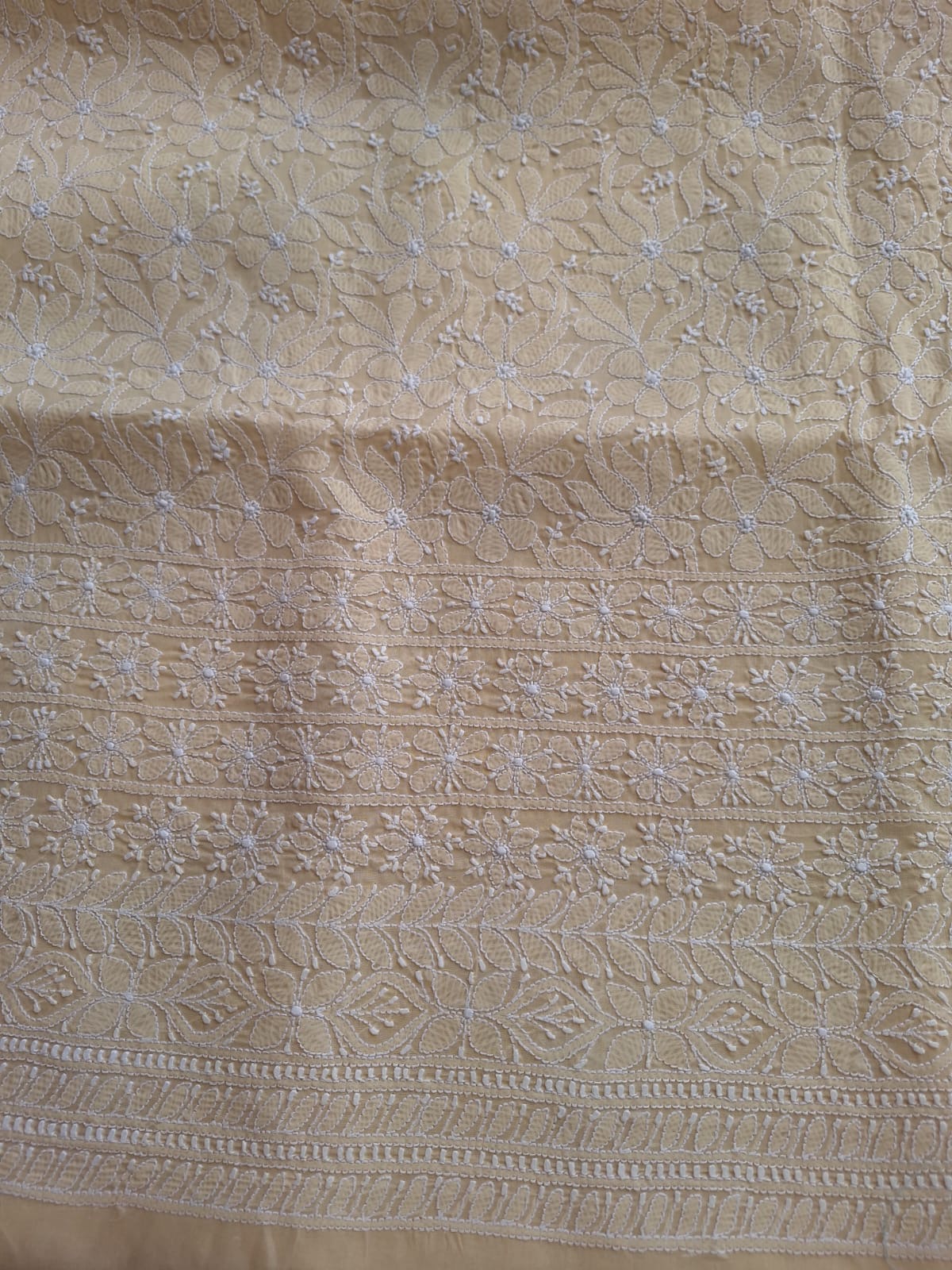 Beige Kurta Fabric with Jaalwork