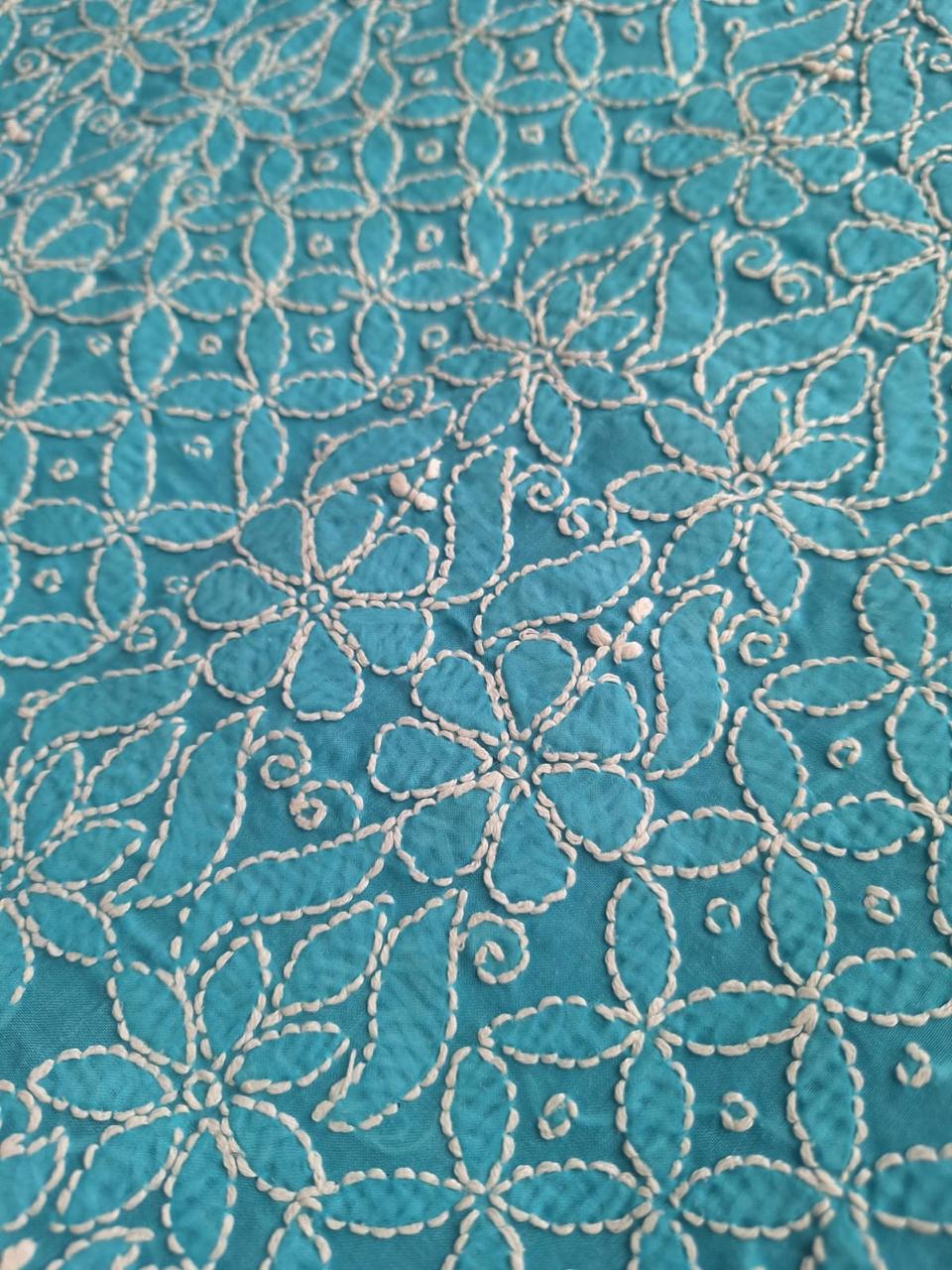 Firozi Blue Cotton Unstitched full set with Intricate work