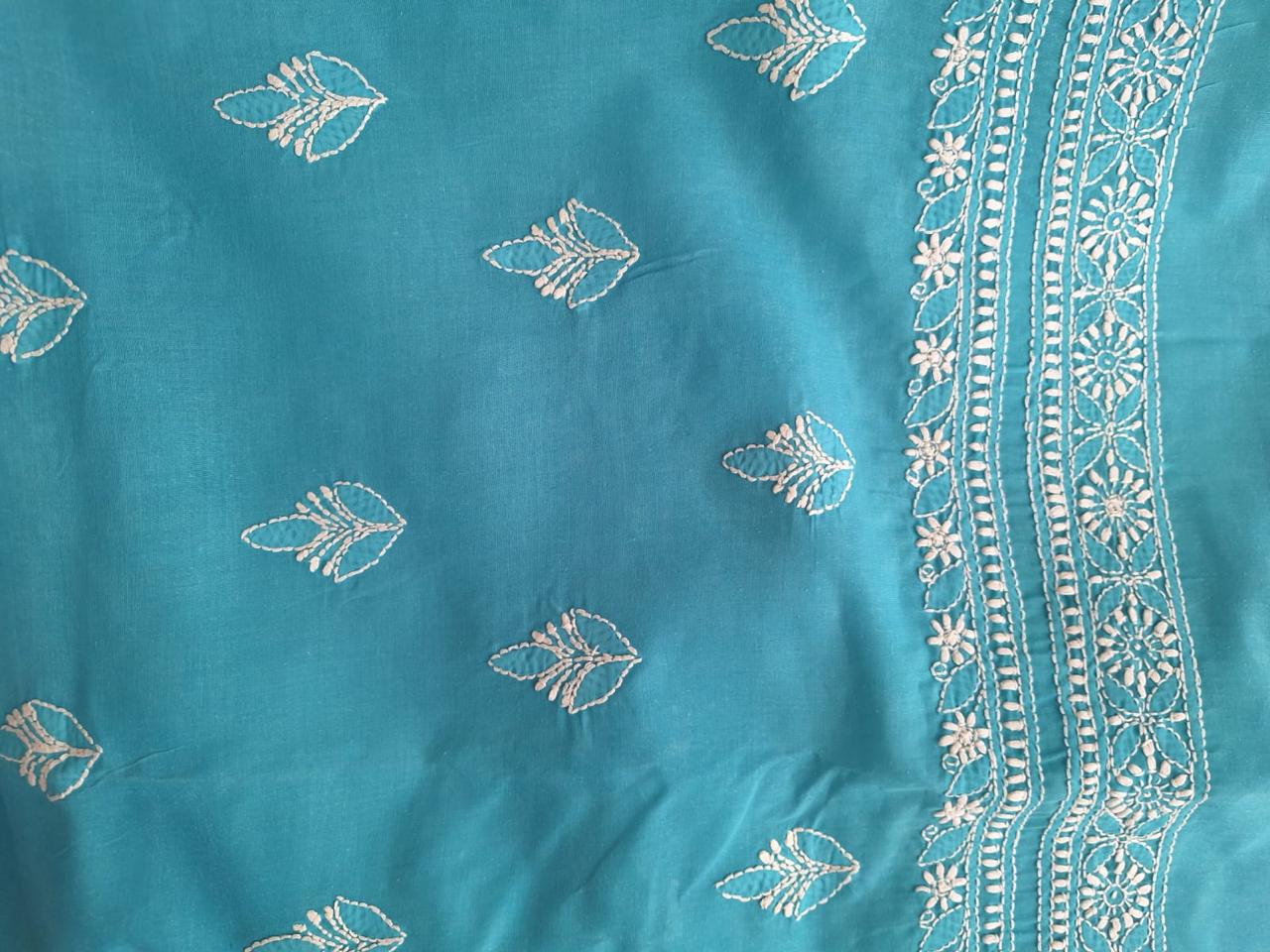 Firozi Blue Cotton Unstitched full set with Intricate work