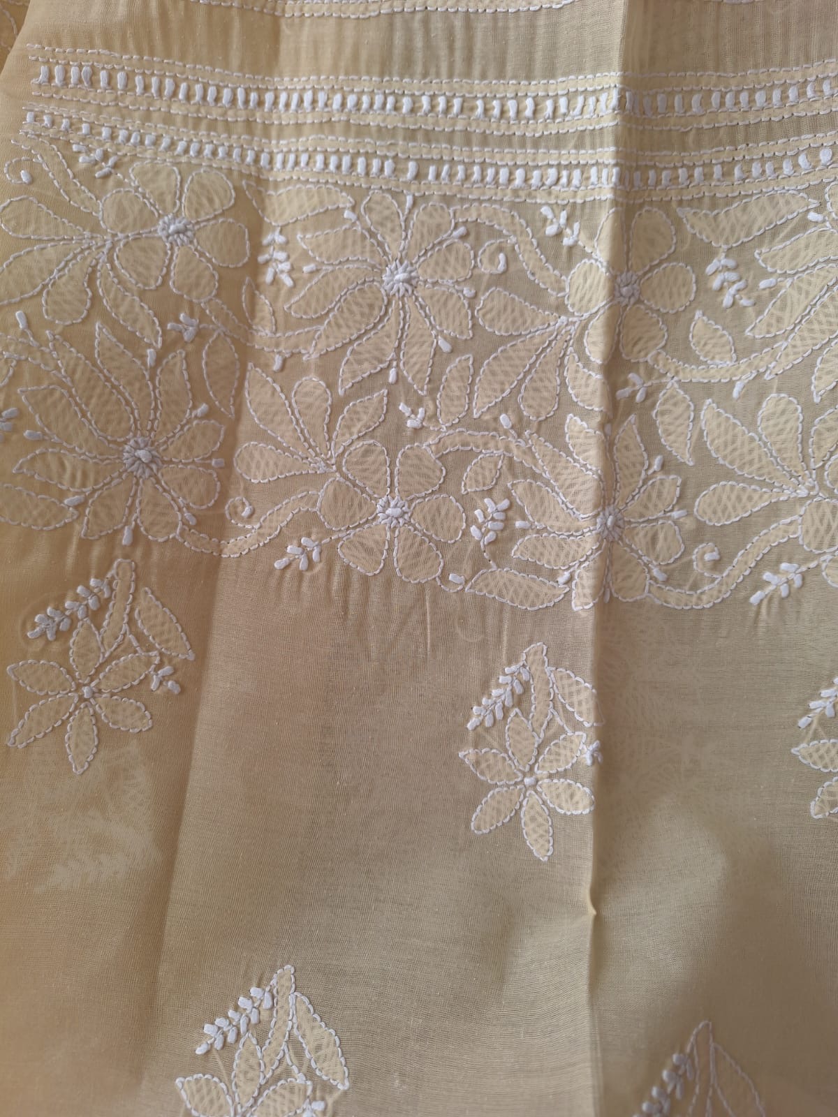 Beige Kurta Fabric with Jaalwork