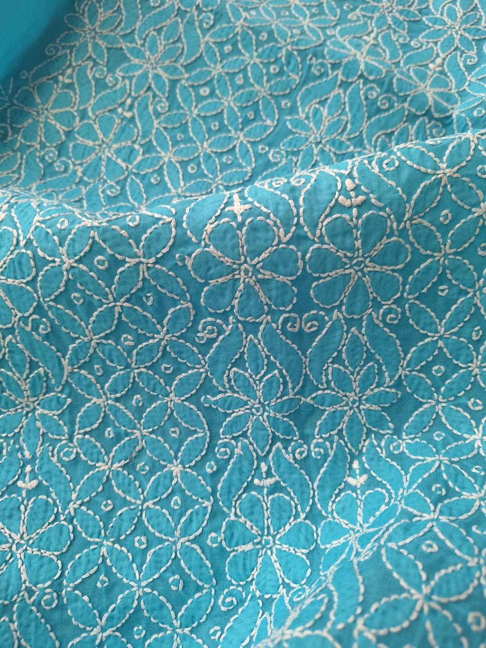 Firozi Blue Cotton Unstitched full set with Intricate work