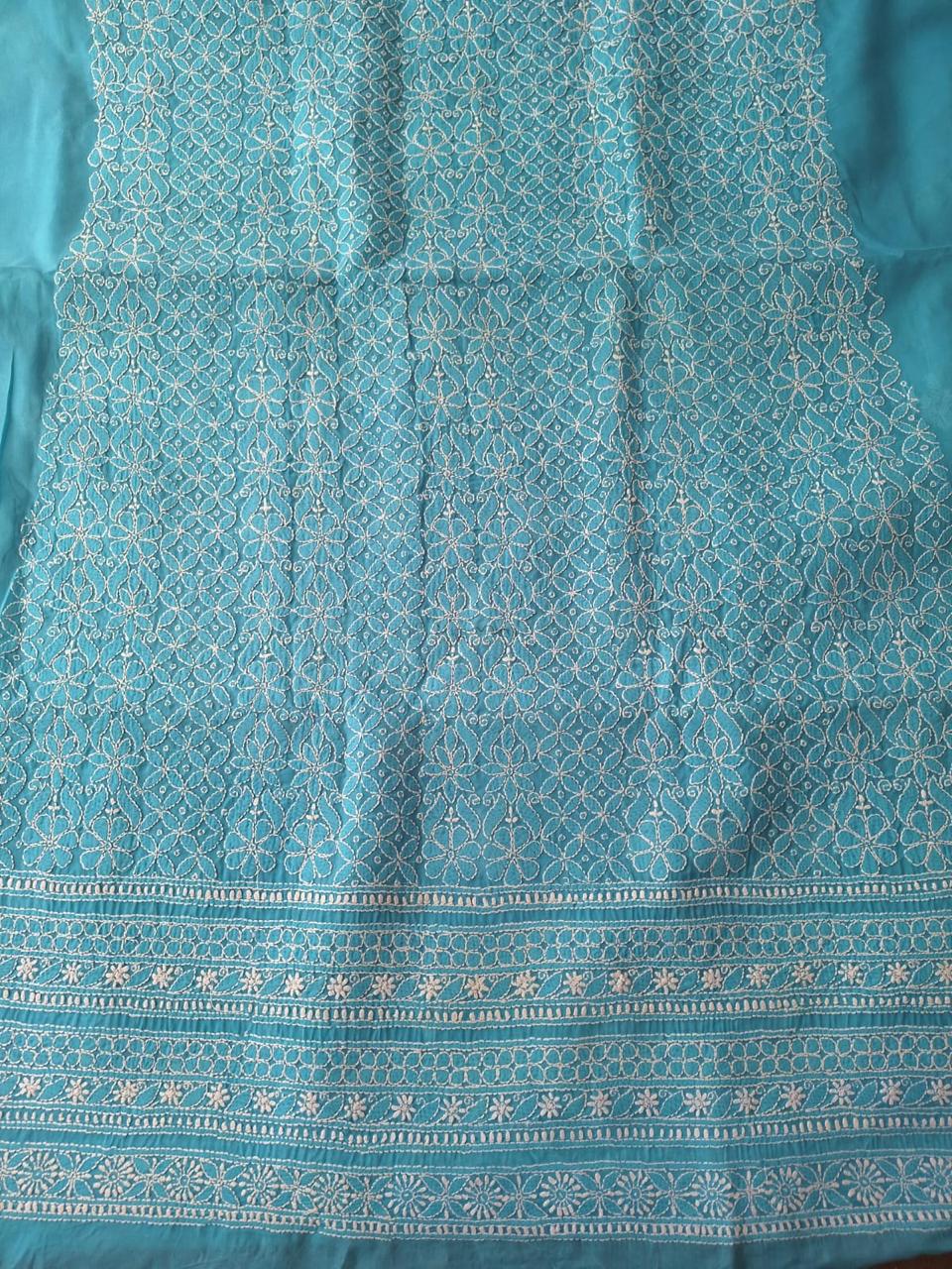 Firozi Blue Cotton Unstitched full set with Intricate work