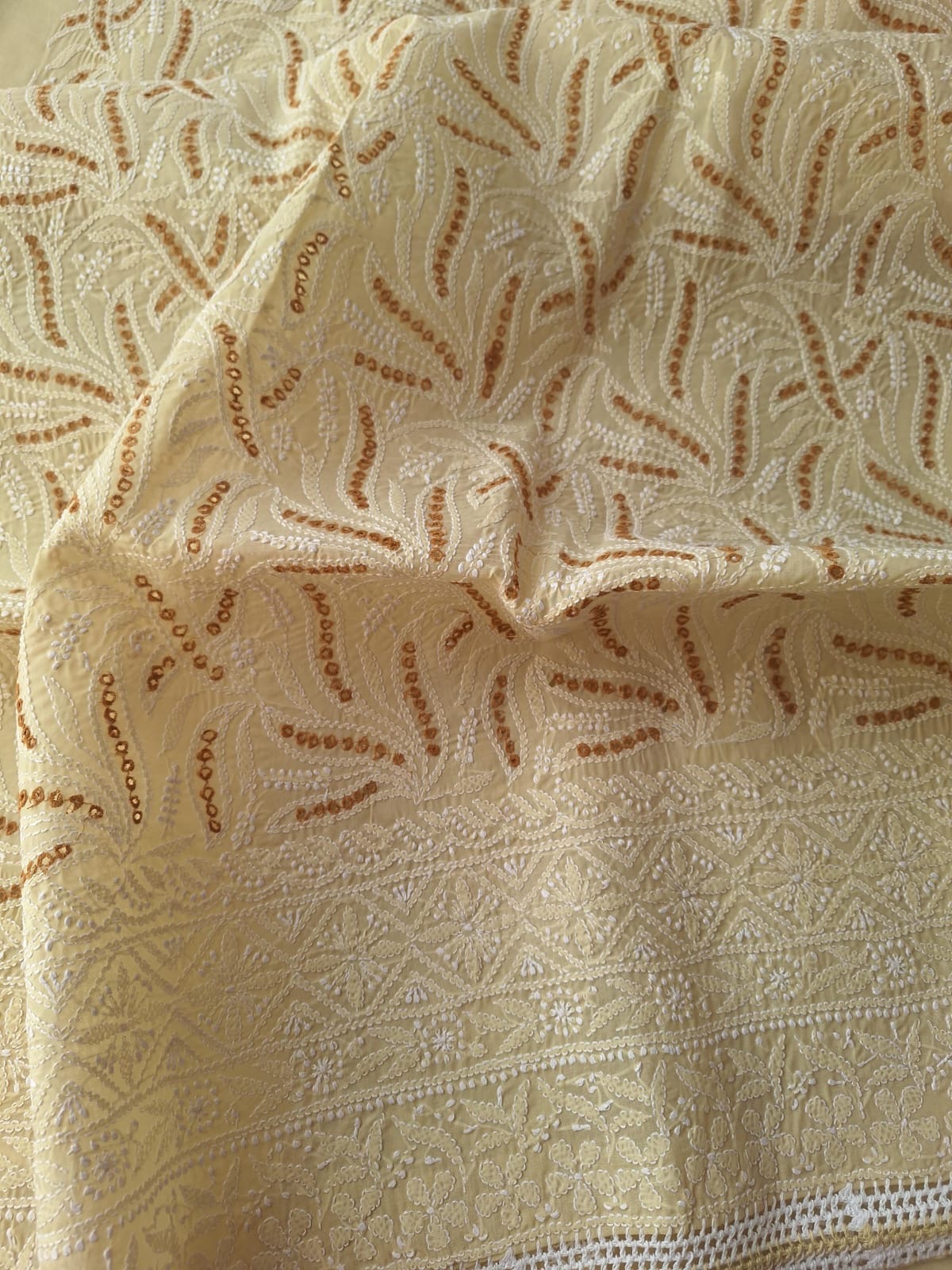 Beige Cotton Full set with Fine work