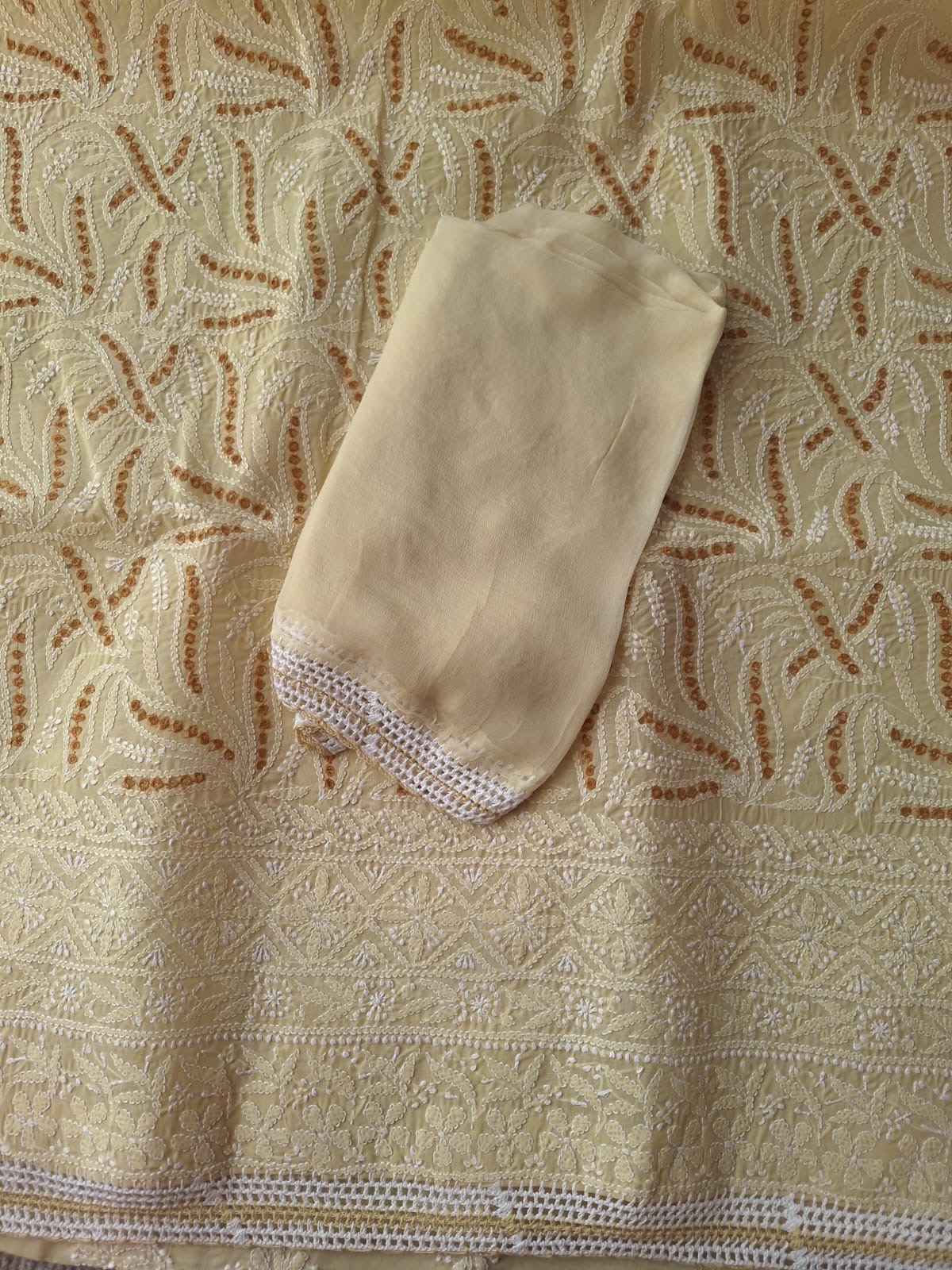 Beige Cotton Full set with Fine work