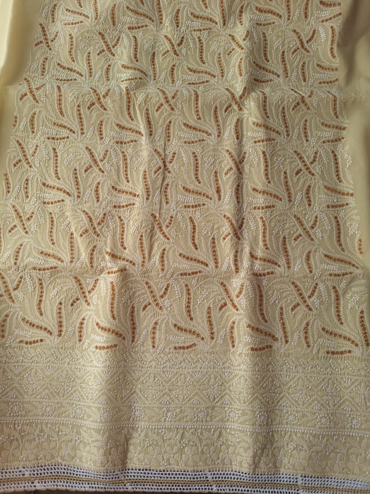 Beige Cotton Full set with Fine work