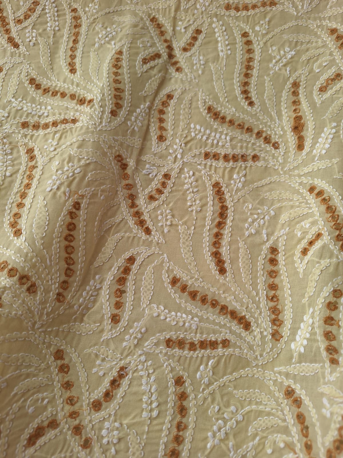 Beige Cotton Full set with Fine work