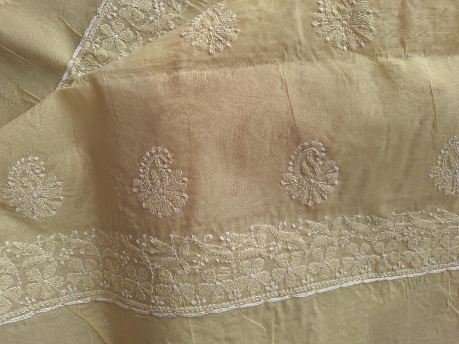 Beige Cotton Full set with Fine work