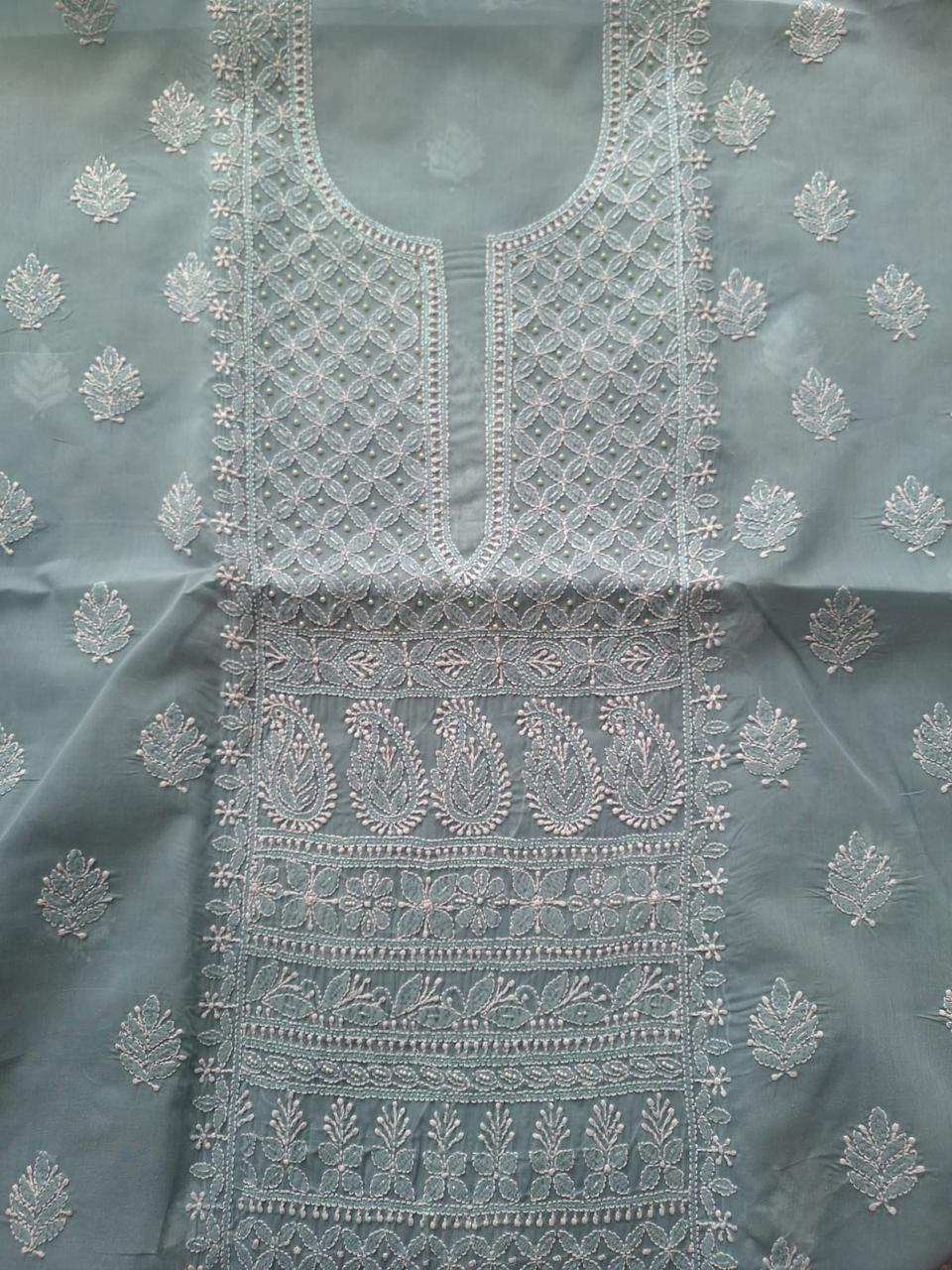 Grey Cotton Kurta with Pearl Cutdana