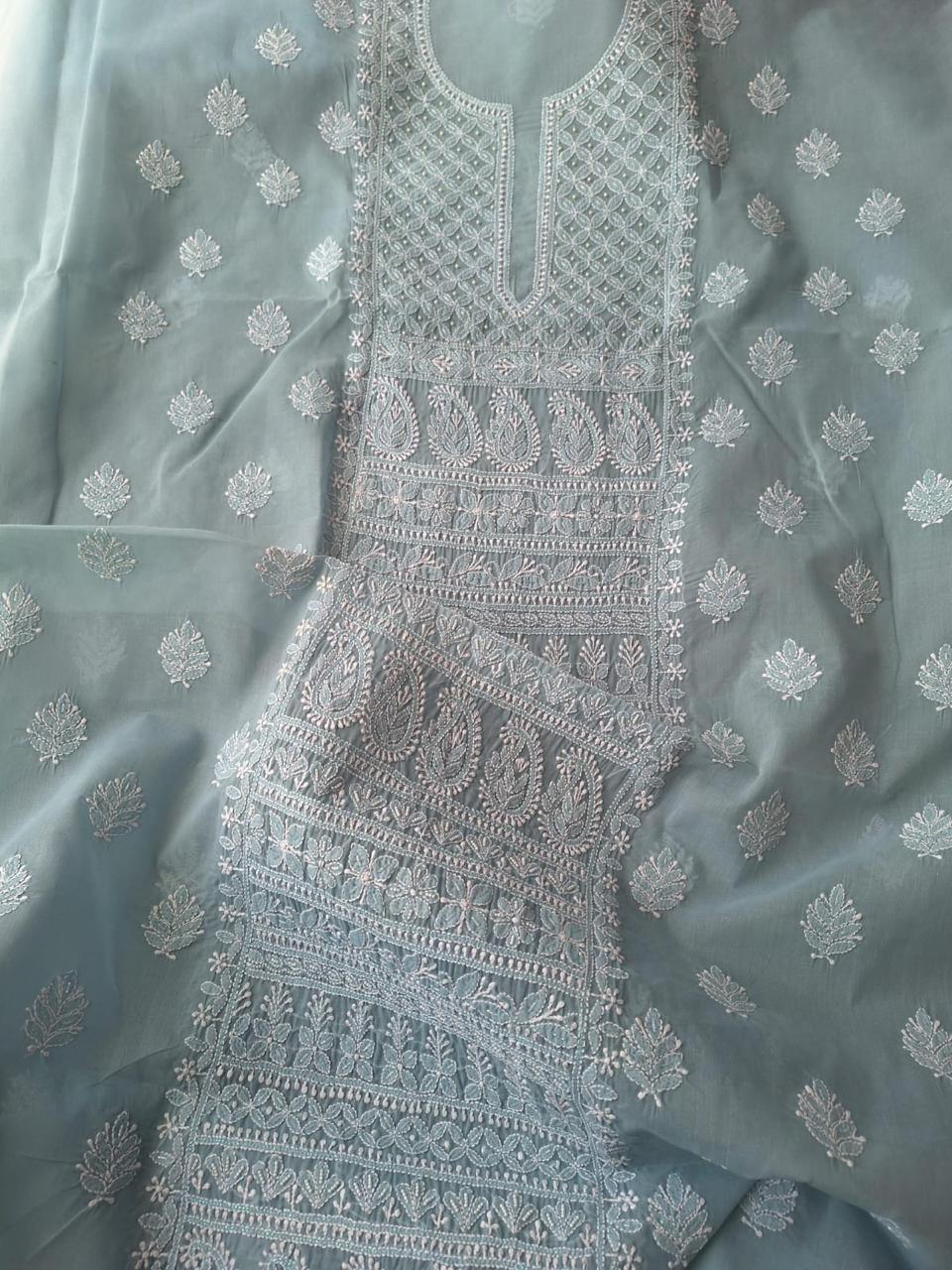 Grey Cotton Kurta with Pearl Cutdana