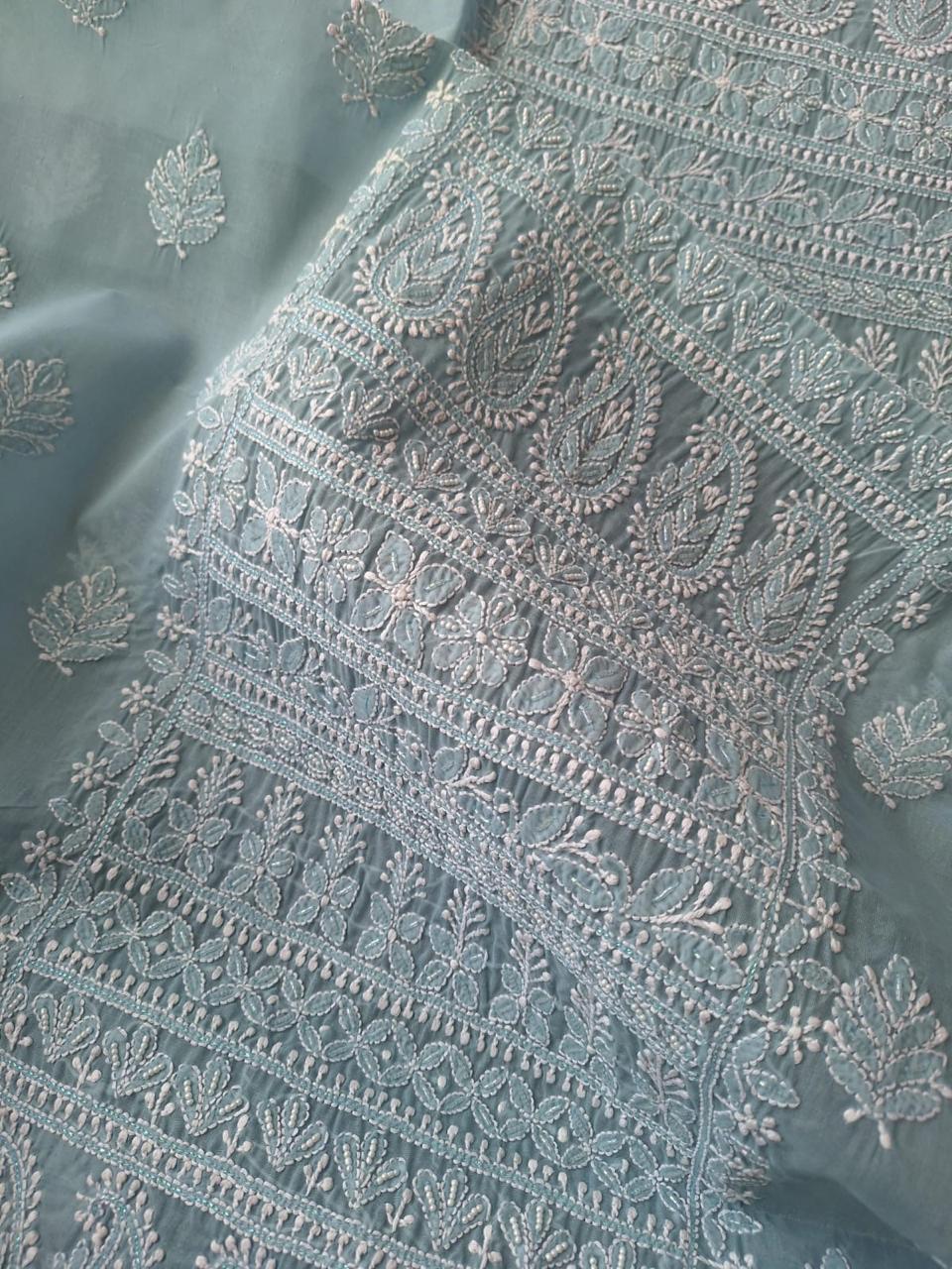 Grey Cotton Kurta with Pearl Cutdana