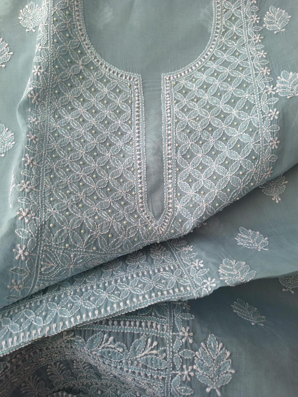 Grey Cotton Kurta with Pearl Cutdana