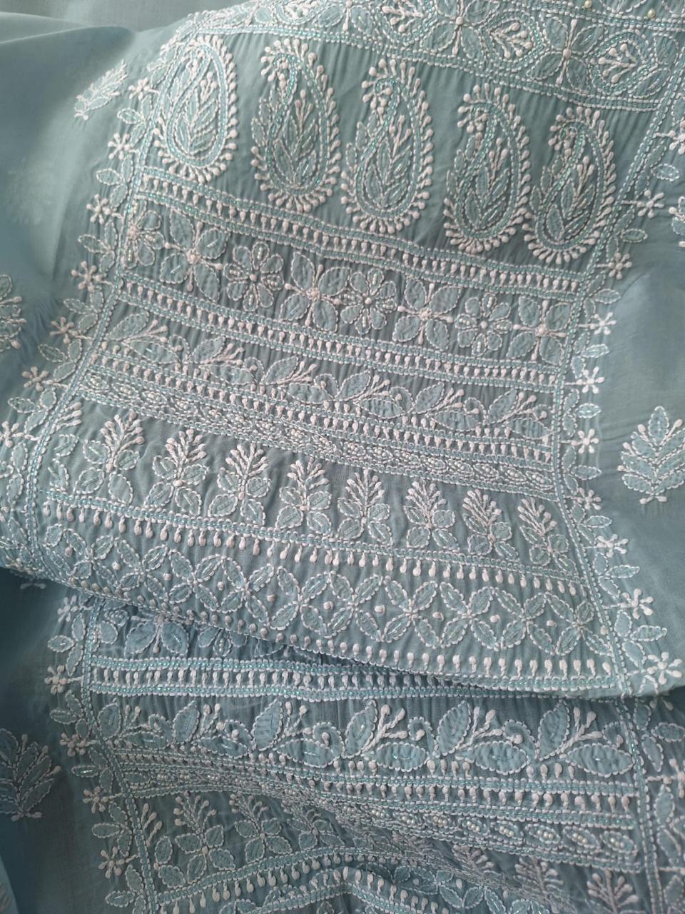 Grey Cotton Kurta with Pearl Cutdana