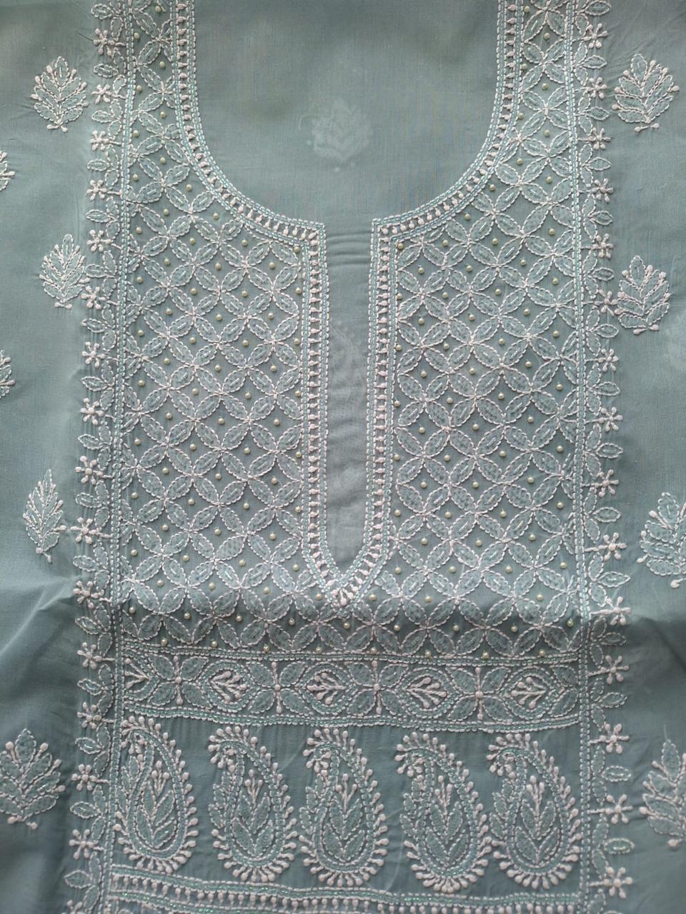 Grey Cotton Kurta with Pearl Cutdana