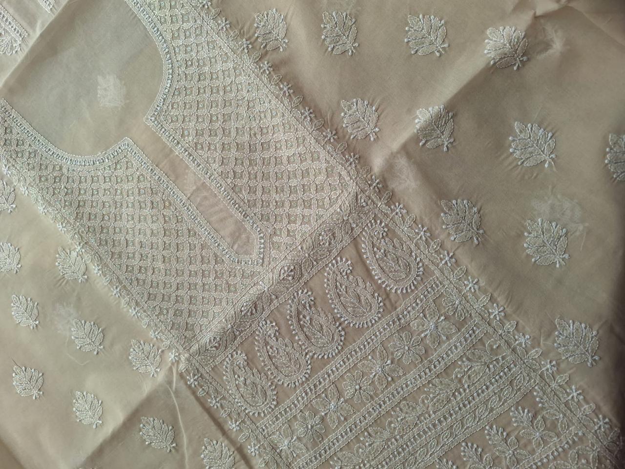 Beige Kurta fabric with Add on