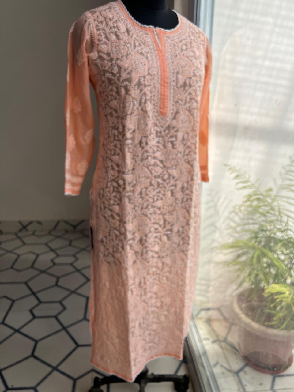 Peach Cotton Rose Kurti