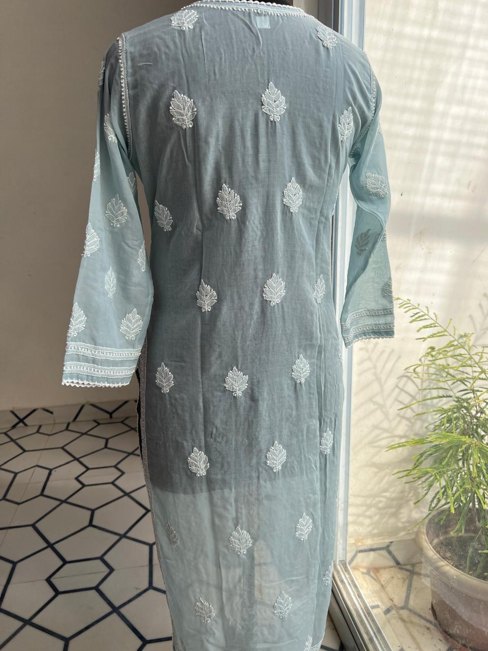 Grey Cotton Rose Jaal kurti