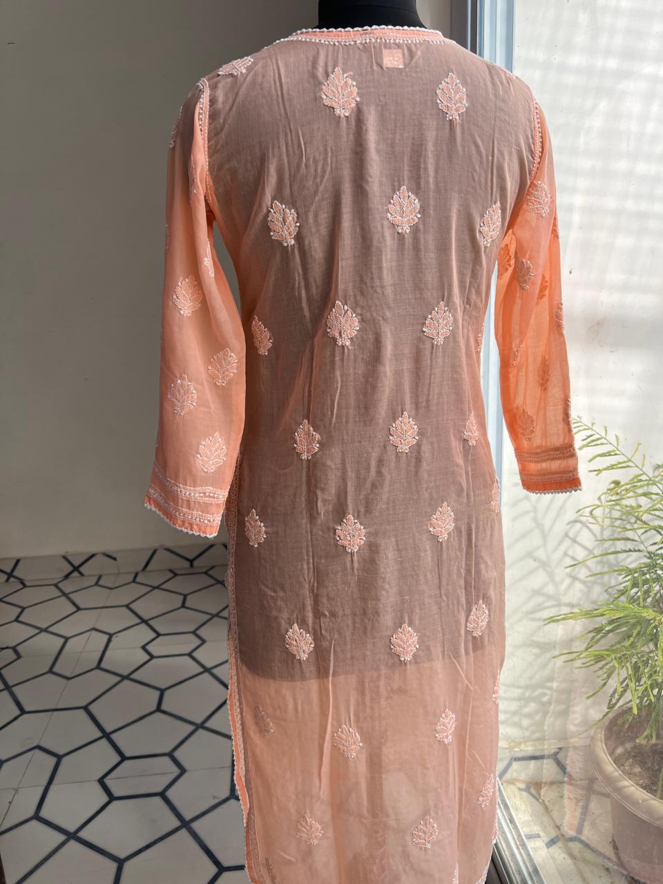 Peach Cotton Rose Kurti