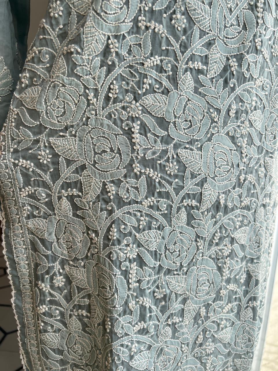 Grey Cotton Rose Jaal kurti